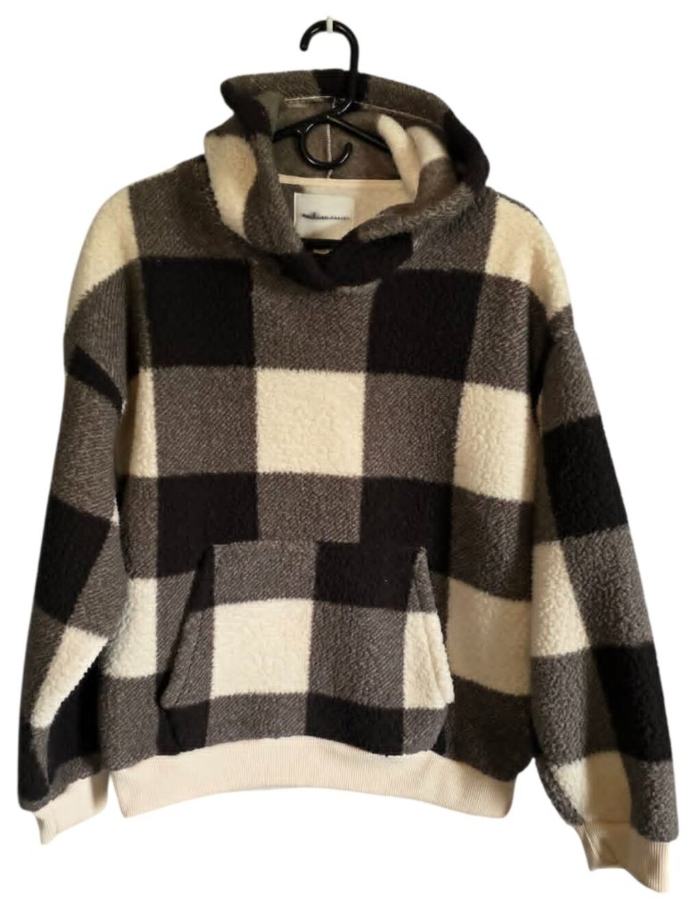 American Eagle Cozy Black & White Buffalo Plaid Sherpa Hoodie Sz M
